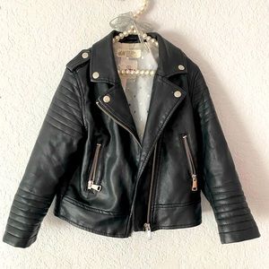 H&M Girls Polyester Leather Quilted Moto Biker Jacket